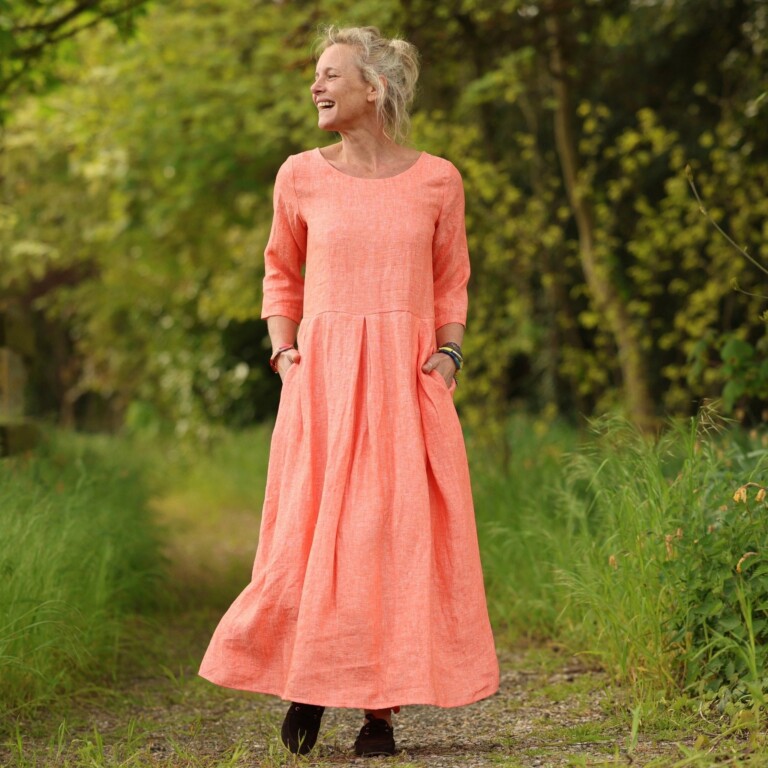 Quintessence - Robe Louisa manches 3/4 – Lin chiné orange pep's – XXL