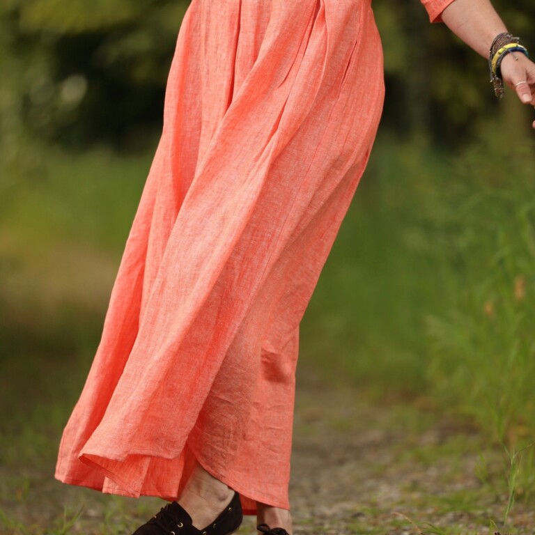 Quintessence - Robe Louisa manches 3/4 – Lin chiné orange pep's – XXL