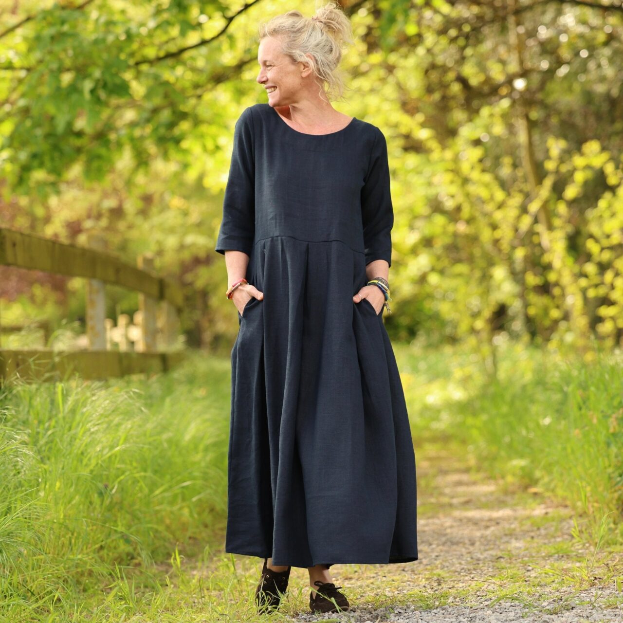 robe louisa manches 34 lin marine 3057940 Quintessence - Robe Louisa manches 3/4 – Lin marine – XL