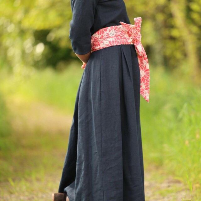 Quintessence - Robe Louisa manches 3/4 – Lin marine – XL