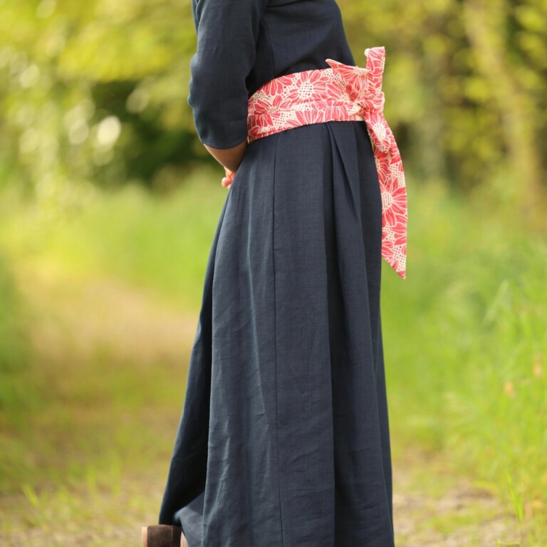 Quintessence - Robe Louisa manches 3/4 – Lin marine – XL