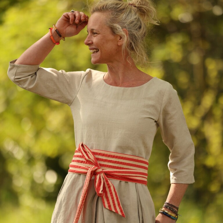 Quintessence - Robe Louisa manches 3/4 – Lin naturel – XXL