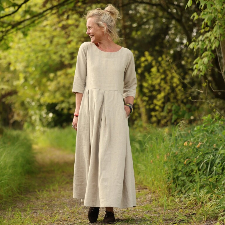 Quintessence - Robe Louisa manches 3/4 – Lin naturel – XXL