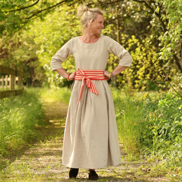 Quintessence - Robe Louisa manches 3/4 – Lin naturel – XXL