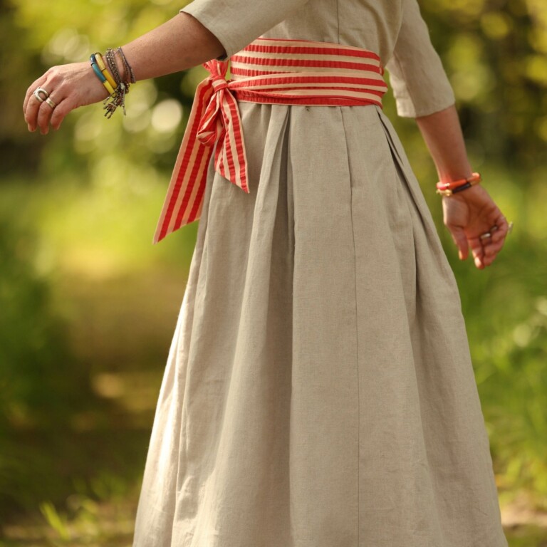 Quintessence - Robe Louisa manches 3/4 – Lin naturel – XXL