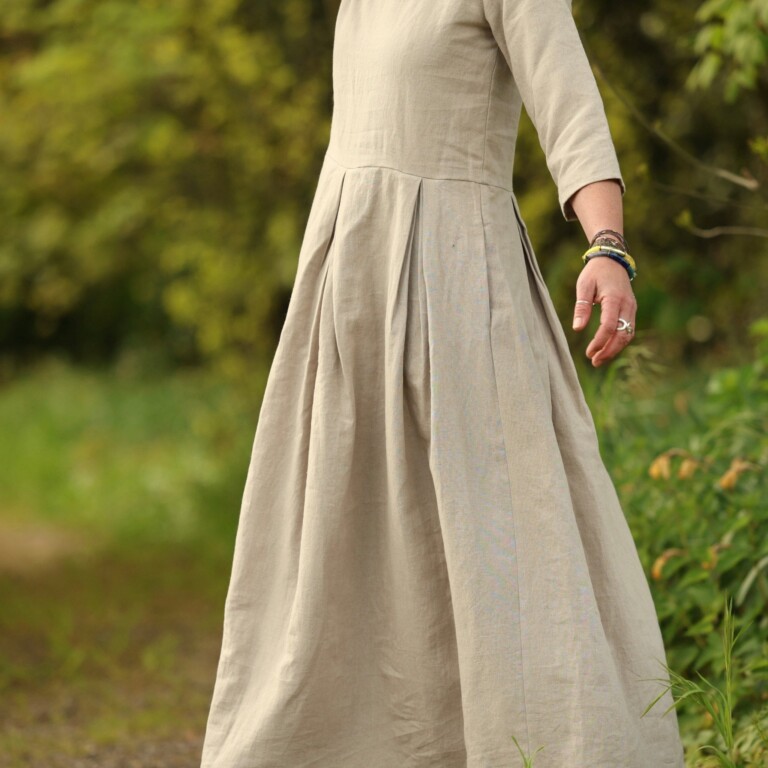 Quintessence - Robe Louisa manches 3/4 – Lin naturel – XXL
