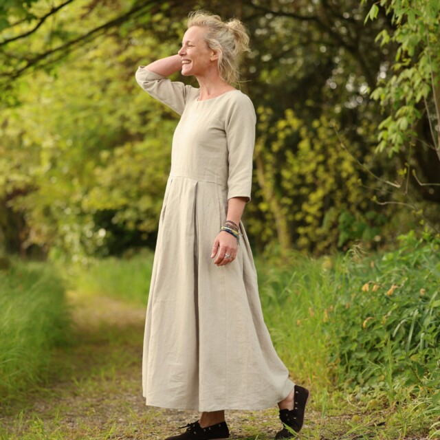 Quintessence - Robe Louisa manches 3/4 – Lin naturel – M