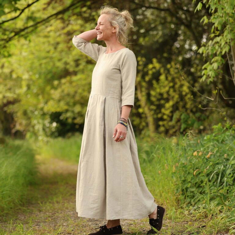 Quintessence - Robe Louisa manches 3/4 – Lin naturel – XXL