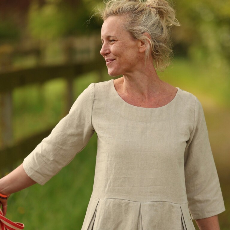 Quintessence - Robe Louisa manches 3/4 – Lin naturel – XXL
