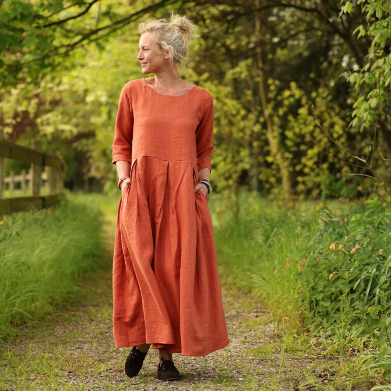 Quintessence - Robe Louisa manches 3/4 – Lin terre cuite – S