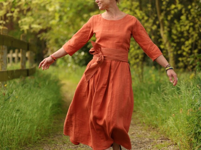 Quintessence - Robe Louisa manches 3/4 – Lin terre cuite – M