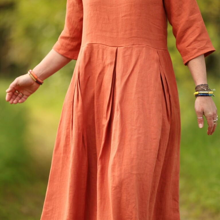 Quintessence - Robe Louisa manches 3/4 – Lin terre cuite – S