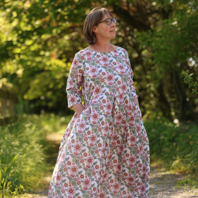 Quintessence - Robe Louisa manches 3/4 – Jean de coton bleu – L