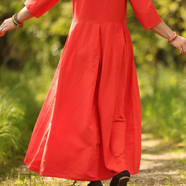 Quintessence - Robe Louisa manches 3/4 – Viscose/lin orange crépuscule – S