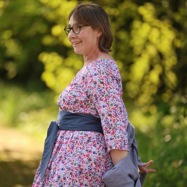 Quintessence - Robe Louisa manches 3/4 – Coton floral impressionniste – S