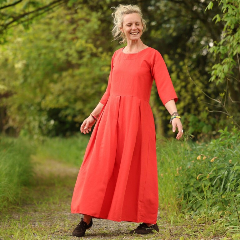 Quintessence - Robe Louisa manches 3/4 – Viscose/lin orange crépuscule – S
