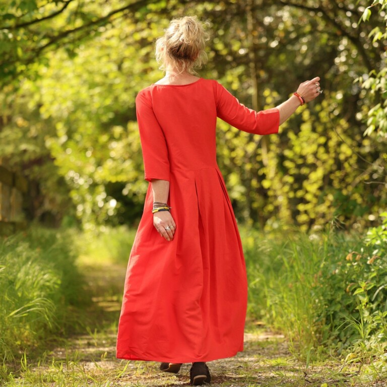 Quintessence - Robe Louisa manches 3/4 – Viscose/lin orange crépuscule – S