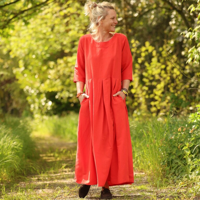 robe louisa manches 34 viscoselin orange crepuscule 7697734 Quintessence - Robe Louisa manches 3/4 – Viscose/lin orange crépuscule – S