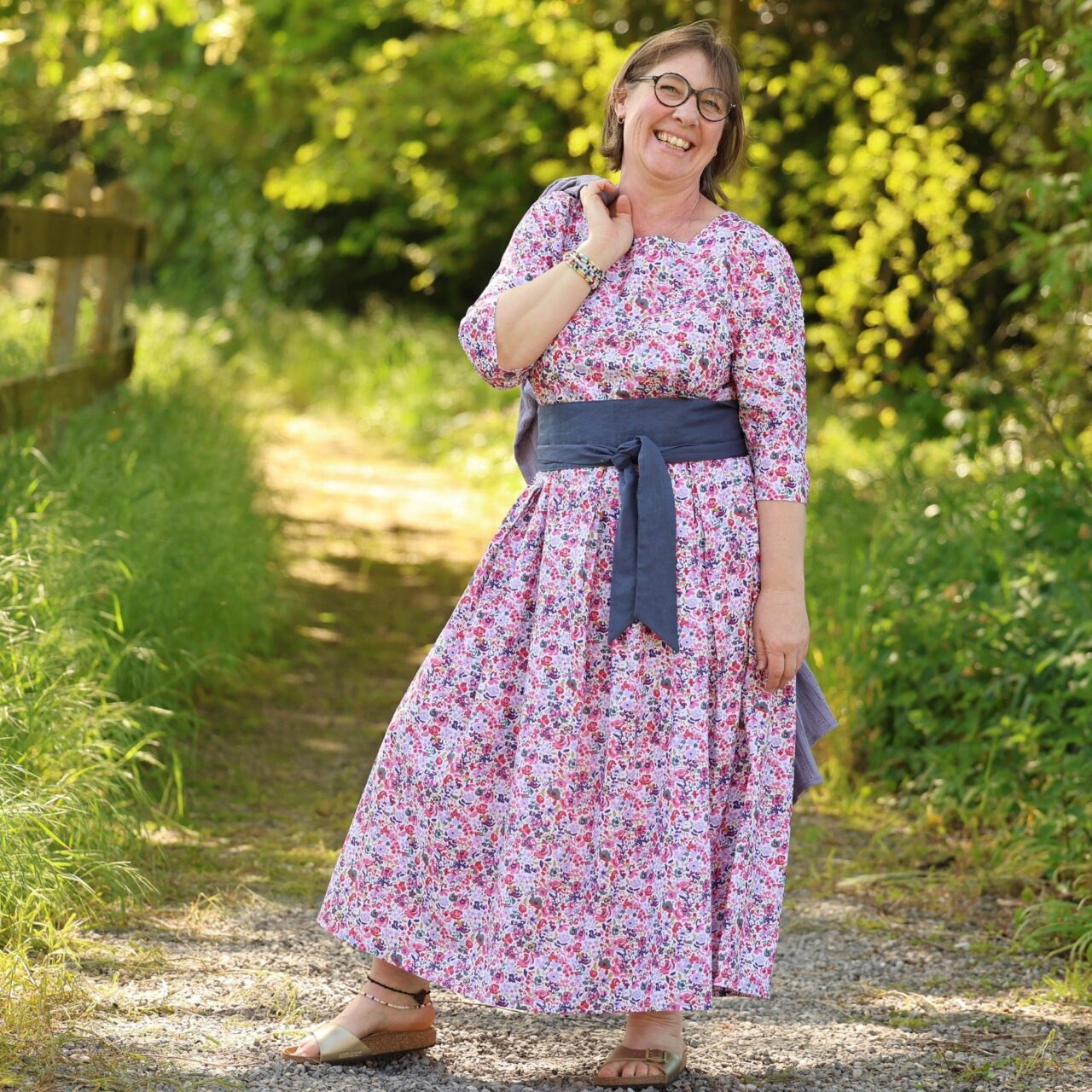 robe louisa manches 34 viscoselin orange crepuscule 8506741 Quintessence - Robe Louisa manches 3/4 – Coton floral impressionniste – S