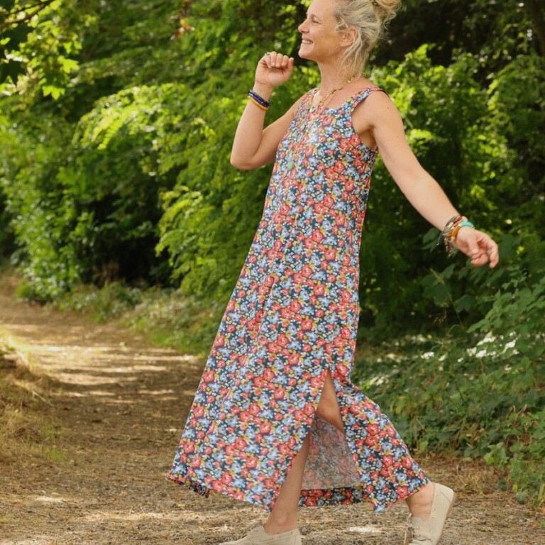 Quintessence - Robe Sybille — Coton lavé Fleurs de juin – XXL