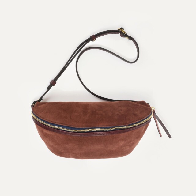 Bleu De Chauffe - Sac banane Bea / Cuir Velours - Marron Rubis