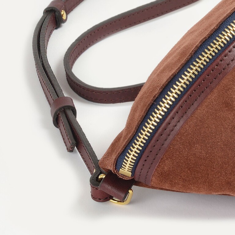Bleu De Chauffe - Sac banane Bea / Cuir Velours - Marron Rubis