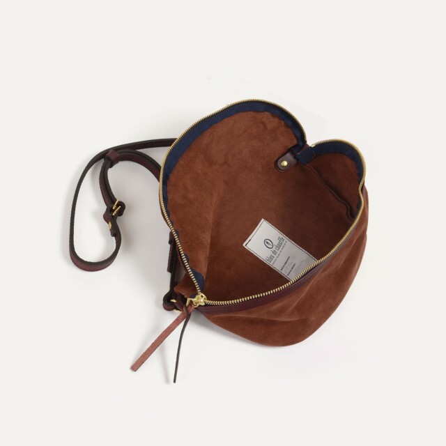 Bleu De Chauffe - Sac banane Bea / Cuir Velours - Marron Rubis