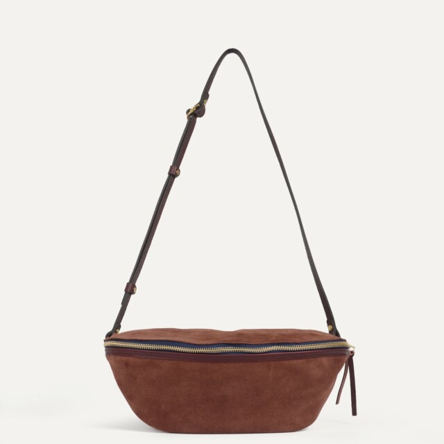 Bleu de Chauffe - Sac banane Bea / Cuir Velours – Marron Rubis