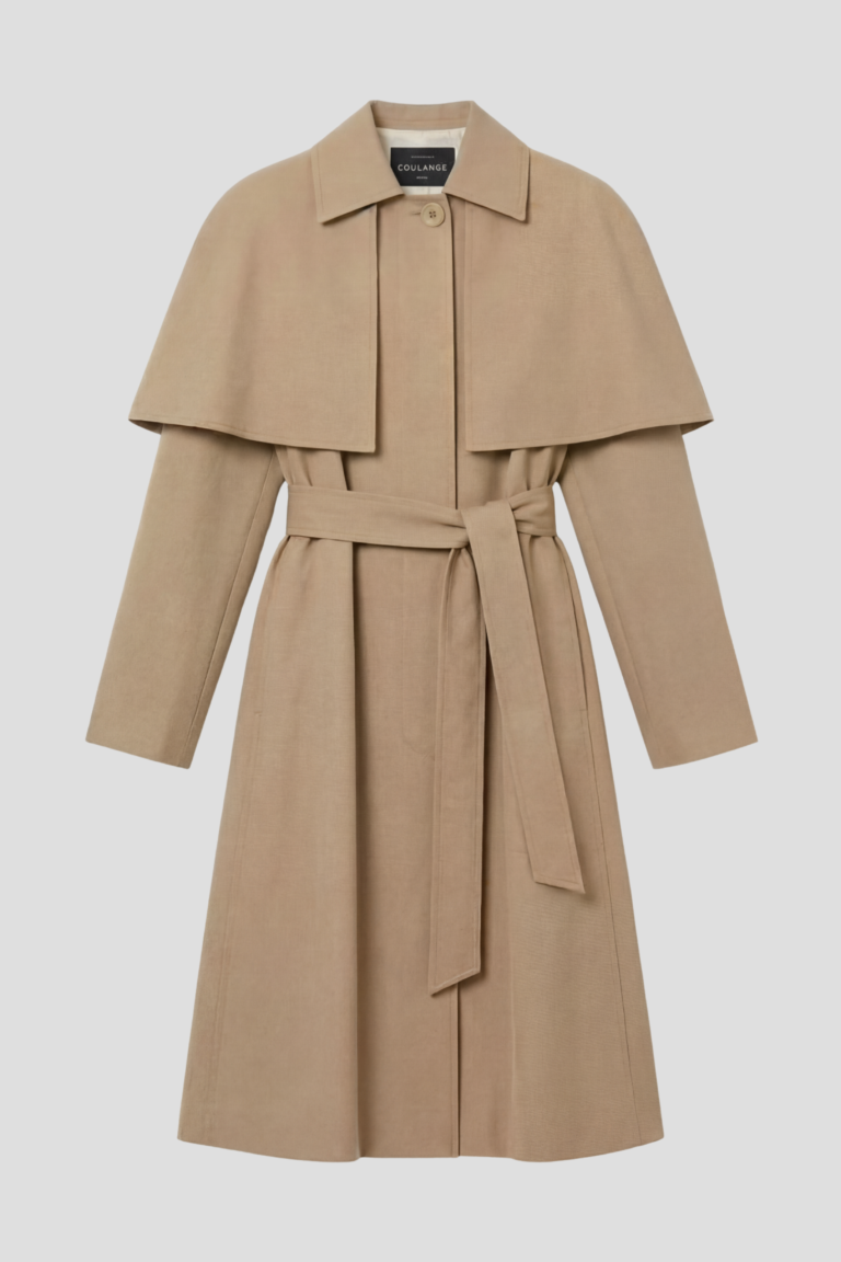 trench cape long beige femme face coulange 1918 Coulange - C61 trench coat cape déperlant long beige – 46