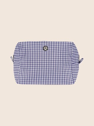 JULES & JENN - Trousse toile recyclée vichy blanc bleu