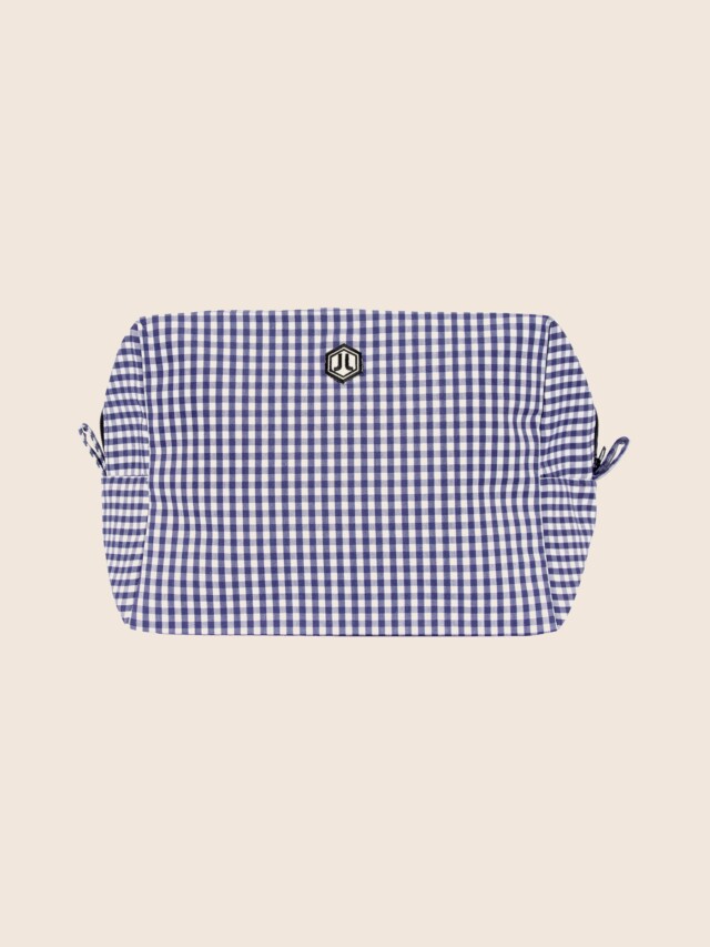 Trousse toile recyclée vichy blanc bleu par la marque JULES & JENN JULES & JENN - Trousse toile recyclée vichy blanc bleu