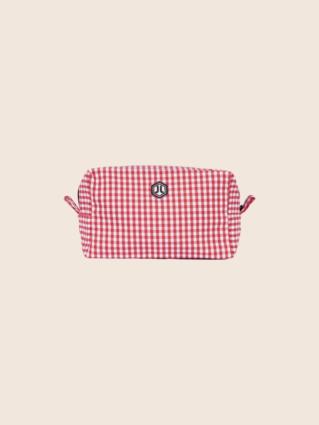 Trousse toile recyclée vichy blanc rouge par la marque JULES & JENN JULES & JENN - Trousse toile recyclée vichy blanc rouge