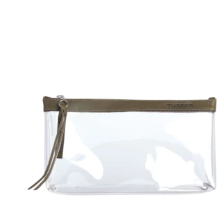 Trousse PVC et cuir Kaki Large par la marque TUSSOR TUSSOR - Trousse PVC et cuir Kaki Large