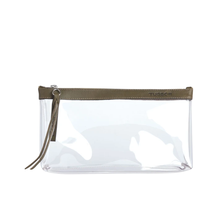 Trousse PVC et cuir Kaki Large par la marque TUSSOR TUSSOR - Trousse PVC et cuir Kaki Large