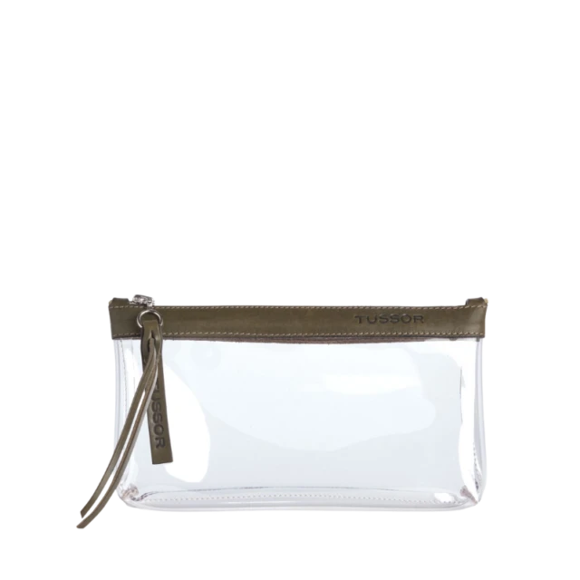 Trousse PVC et cuir Kaki Médium2 par la marque TUSSOR TUSSOR - Trousse PVC et cuir Kaki Médium2