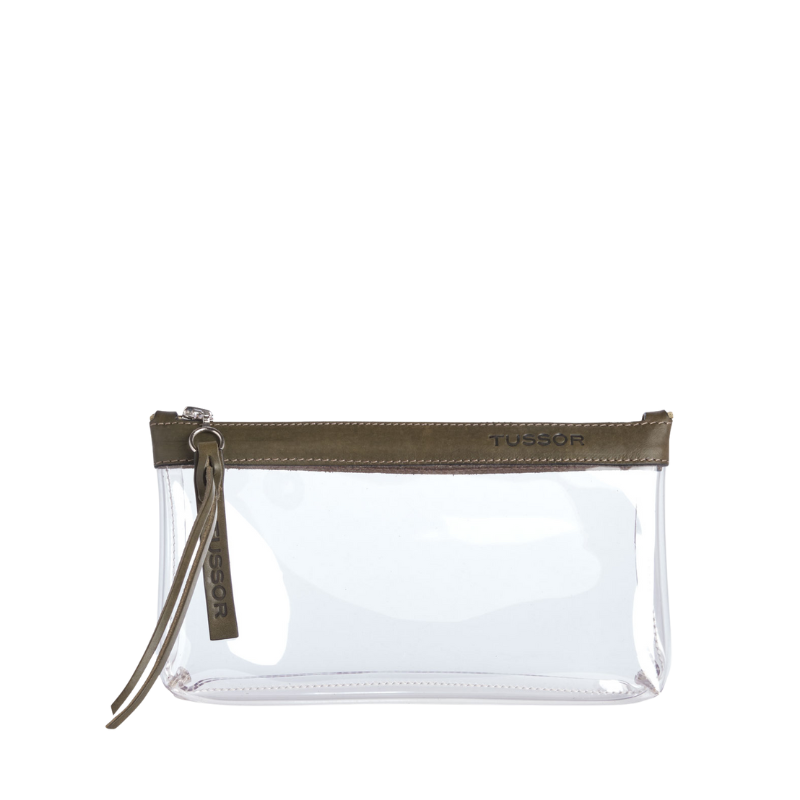 trousse pochette pvc et cuir kaki medium 2 68908bed25a38450467688 TUSSOR - Trousse PVC et cuir Kaki Médium2