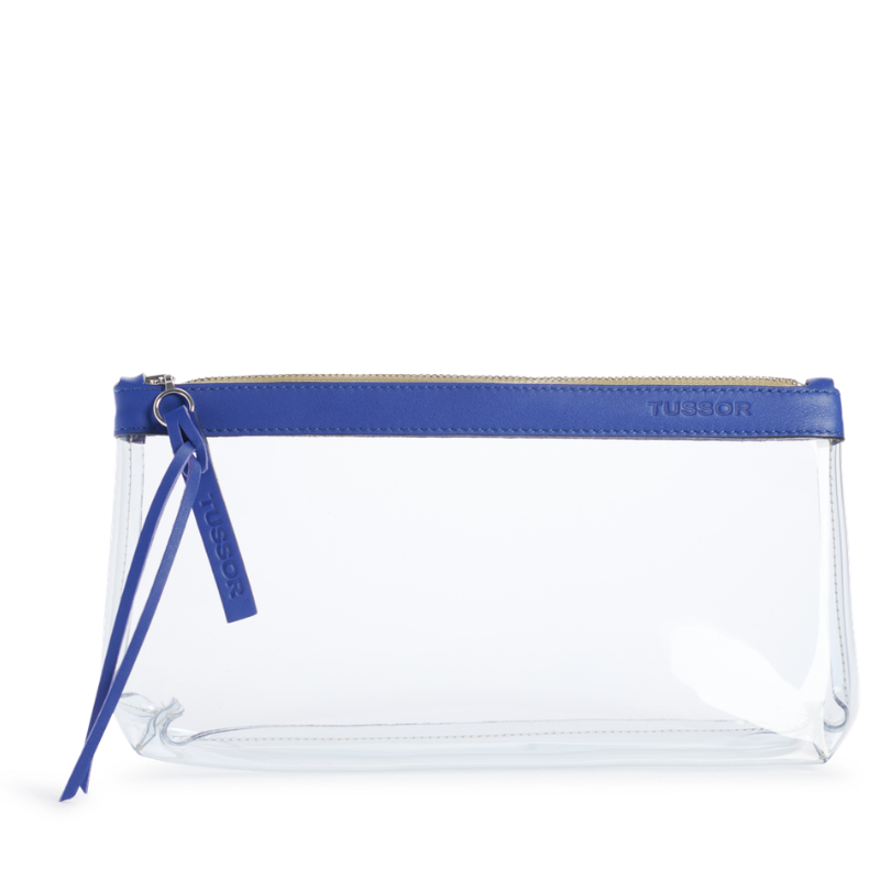 trousse pochette pvc et cuir l bleu cobalt 6a13197952d07646146306 TUSSOR - Trousse PVC et cuir Bleu cobalt Large