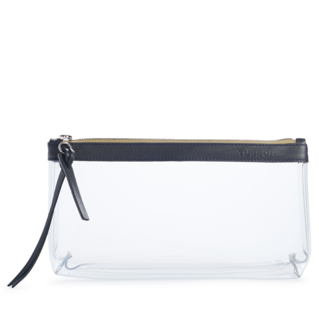 Trousse PVC et cuir Bleu nuit Large par la marque TUSSOR TUSSOR - Trousse PVC et cuir Bleu nuit Large