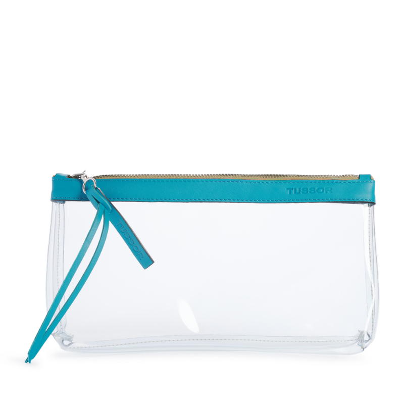 trousse pochette pvc et cuir l turquoise 6a13164a316b8807988085 TUSSOR - Trousse PVC et cuir Turquoise Large