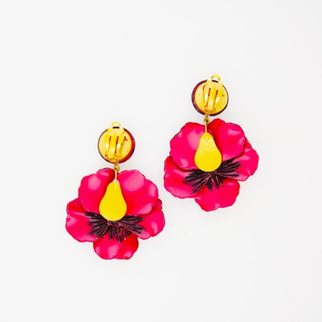 Ciléa Bijoux - Boucle d'oreille pendante Pensée viola - Grande – Rouge clair / Clips