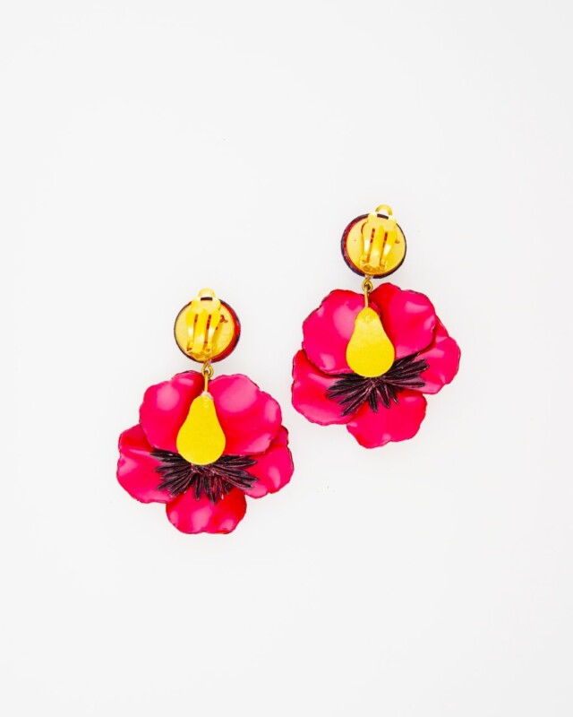 Ciléa Bijoux - Boucle d'oreille pendante Pensée viola - Grande – Rouge clair / Clips