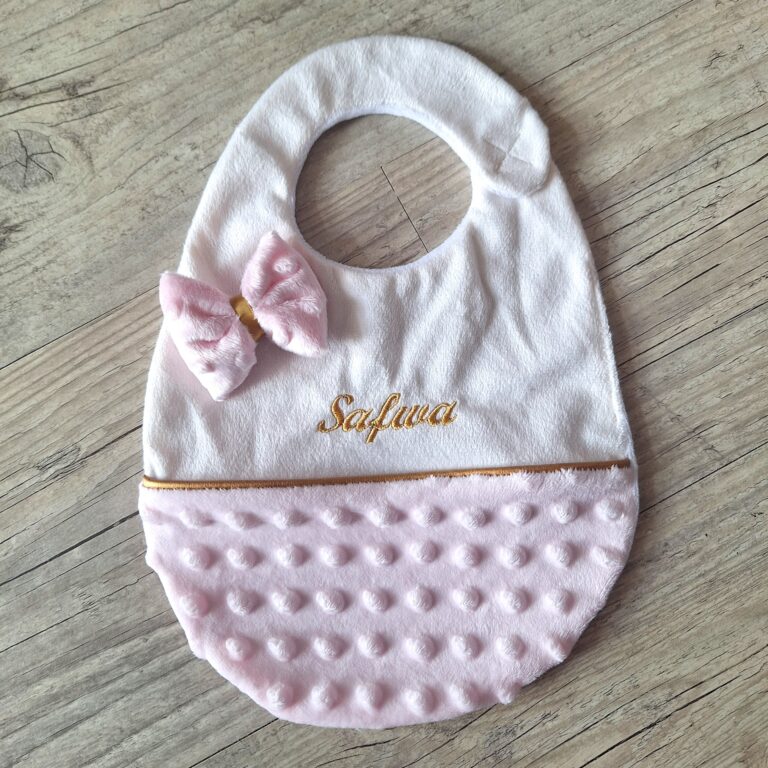 La Fabrique A DeDeuh - Lot Bébé – Bavoir Minky Personnalisé & Doudou Lapin Assorti – Fabrication Artisanale – Sans nœud / Juste le prénom