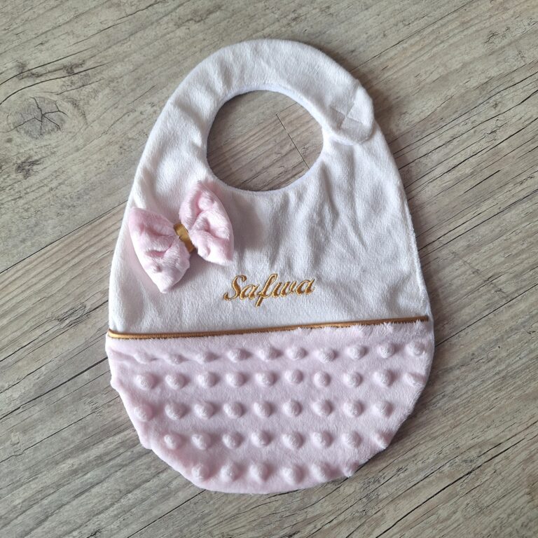 La Fabrique A DeDeuh - Lot Bébé – Bavoir Minky Personnalisé & Doudou Lapin Assorti – Fabrication Artisanale – Sans nœud / Juste le prénom