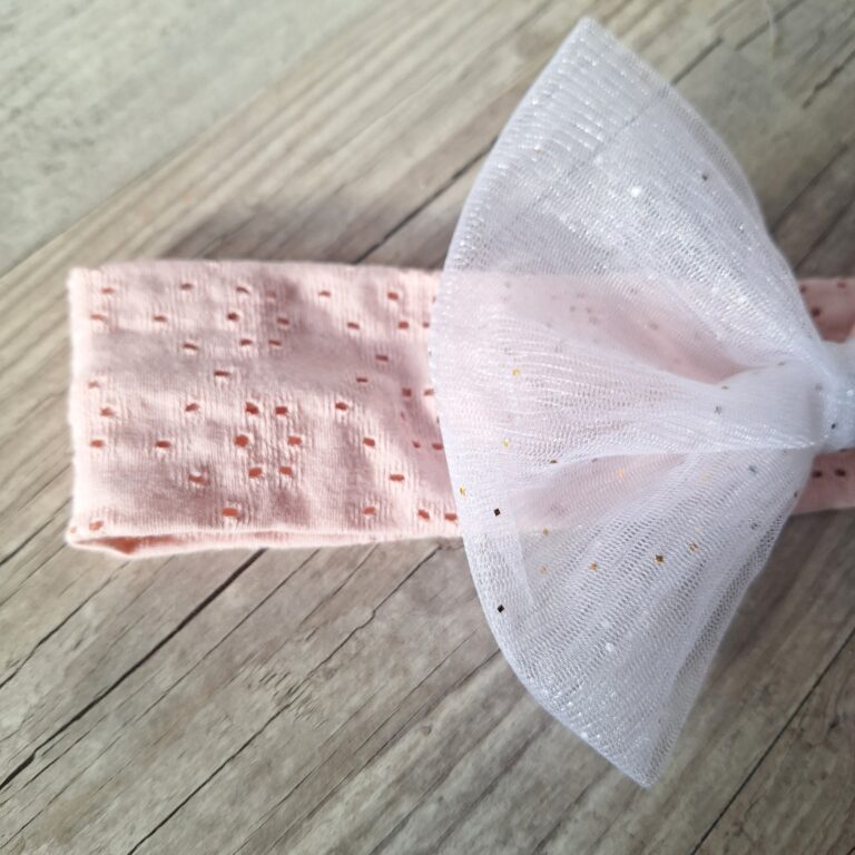 La Fabrique A DeDeuh - Bandeau – Jersey Ajouré Broderie Anglaise – Nœud XXL Tulle – Oeko-Tex – adulte
