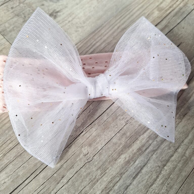 La Fabrique A DeDeuh - Bandeau – Jersey Ajouré Broderie Anglaise – Nœud XXL Tulle – Oeko-Tex – adulte