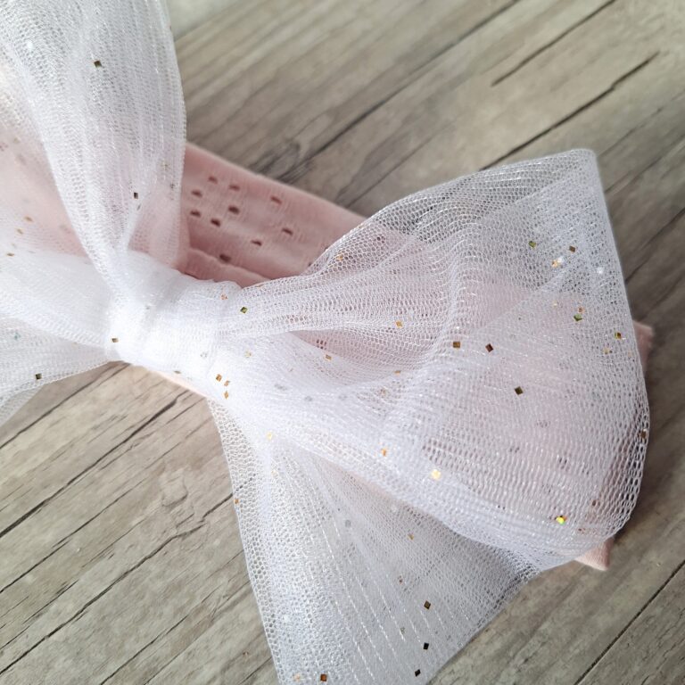La Fabrique A DeDeuh - Bandeau – Jersey Ajouré Broderie Anglaise – Nœud XXL Tulle – Oeko-Tex – adulte