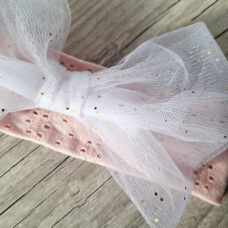 La Fabrique A DeDeuh - Bandeau – Jersey Ajouré Broderie Anglaise – Nœud XXL Tulle – Oeko-Tex – adulte