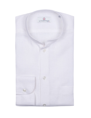 La Chemise Française - Chemise Lin Normand Blanc  Col Mao