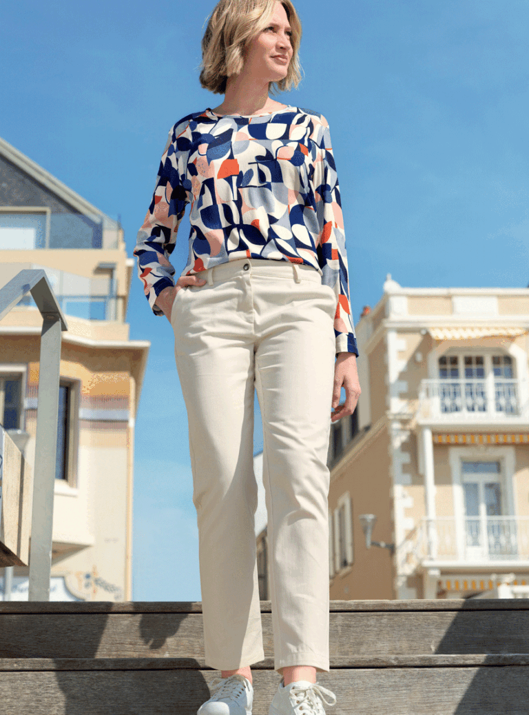 Maison-solfin - Blouse femme imprimé 100% viscose bleu élégant – 52