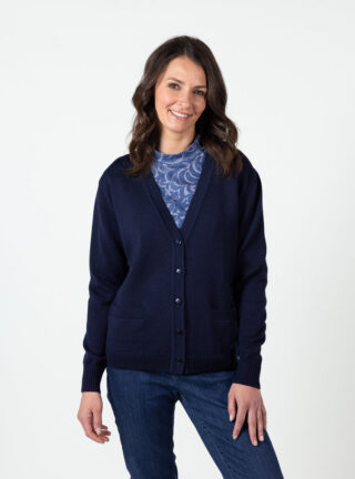 MAISON SOLFIN - Gilet femme en laine mérinos bleu marine